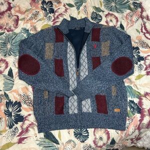 Ralph Lauren Blue and Burgundy Zip-Up Sweater